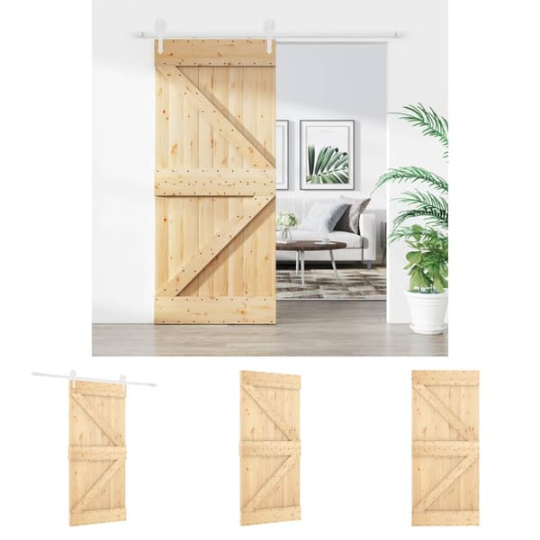 The Living Store skydedør med monteringssæt 90x210 cm massivt fyrretræ - Døre