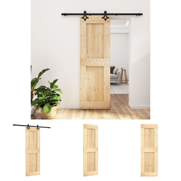 The Living Store skydedør med monteringssæt 70x210 cm massivt fyrretræ -  Døre