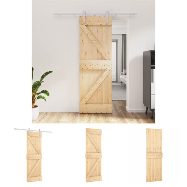 The Living Store skydedør med monteringssæt 70x210 cm massivt fyrretræ -  Døre