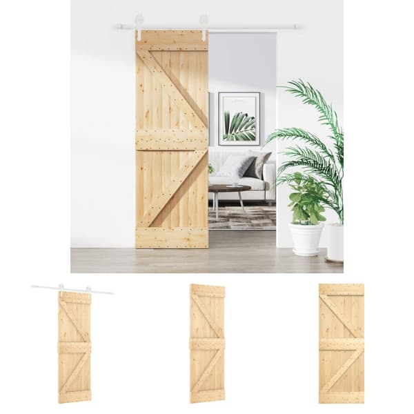 The Living Store skydedør med monteringssæt 70x210 cm massivt fyrretræ - Døre
