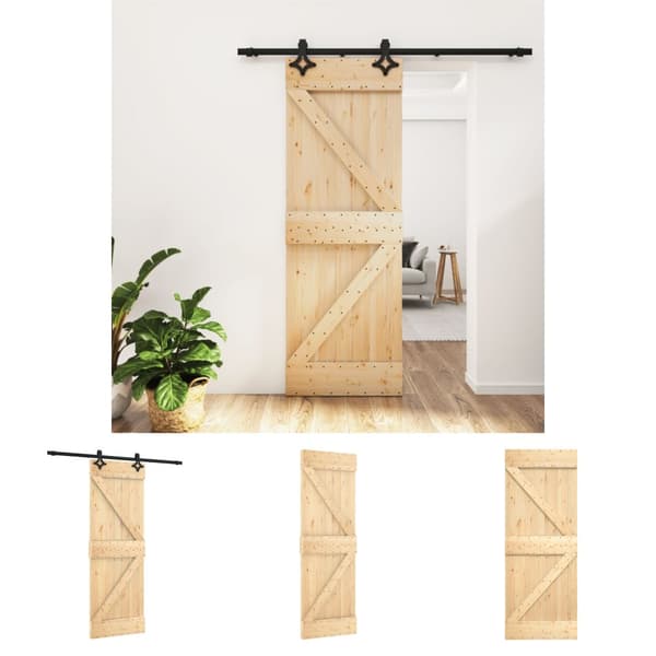The Living Store skydedør med monteringssæt 70x210 cm massivt fyrretræ -  Døre