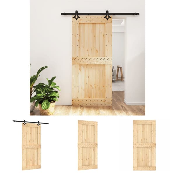 The Living Store Skjutdörr med beslag 95x210 cm massiv furu -  Dörrar
