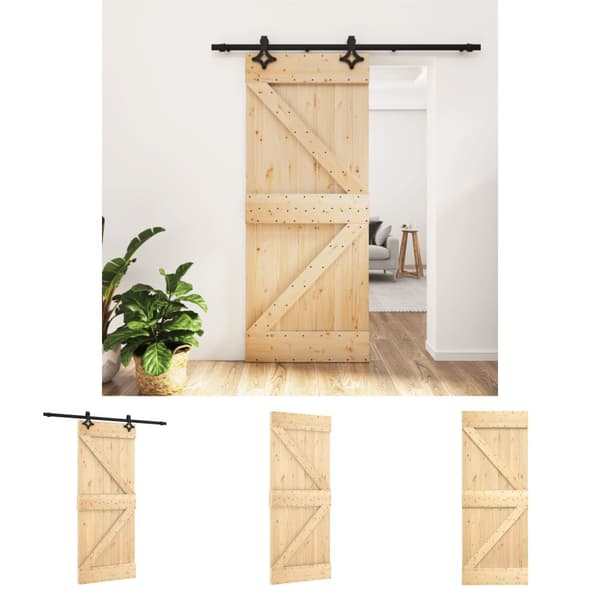 The Living Store skydedør med monteringssæt 85x210 cm massivt fyrretræ -  Døre