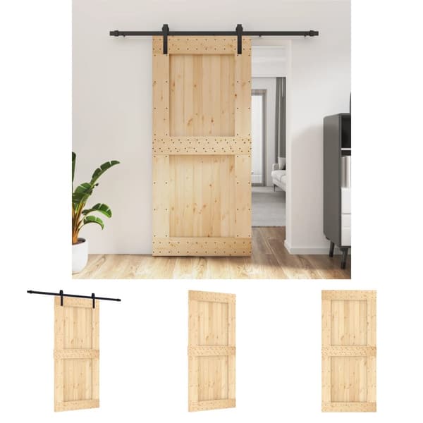 The Living Store Skjutdörr med beslag 95x210 cm massiv furu -  Dörrar