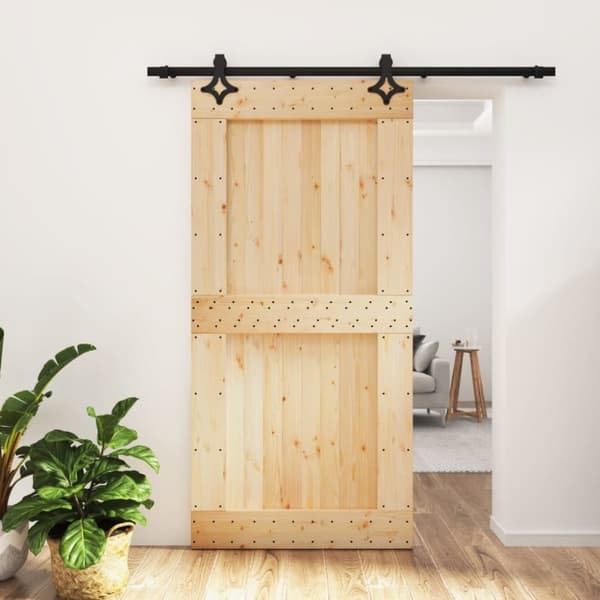 The Living Store skydedør med monteringssæt 100x210 cm massivt fyrretræ -  Døre