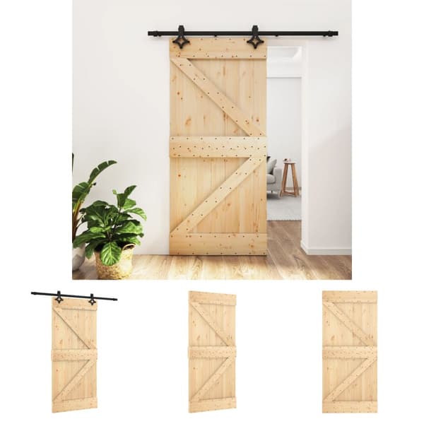 The Living Store skydedør med monteringssæt 95x210 cm massivt fyrretræ -  Døre