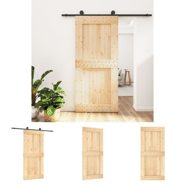 The Living Store Skjutdörr med beslag 95x210 cm massiv furu -  Dörrar
