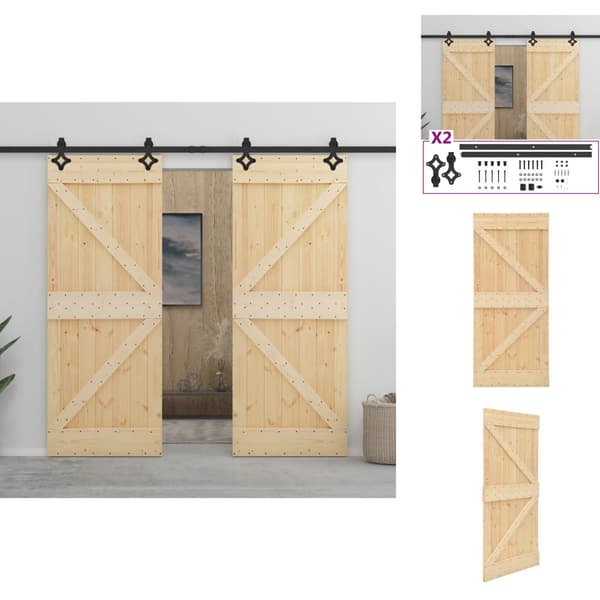 Døre - Living skydedør med monteringssæt 90x210 cm massivt fyrretræ