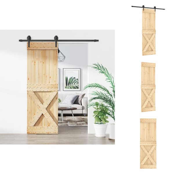 Døre - Living skydedør med monteringssæt 70x210 cm massivt fyrretræ