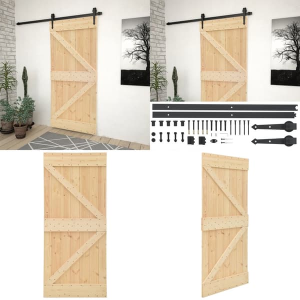 Skydedør med monteringssæt 80x210 cm massivt fyrretræ - Skydedør - Skydedøre - Home & Living