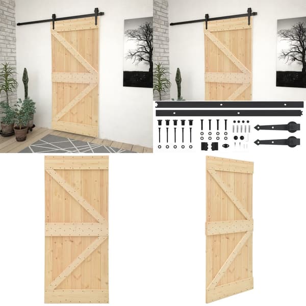 Skydedør med monteringssæt 100x210 cm massivt fyrretræ - Skydedør - Skydedøre - Home & Living