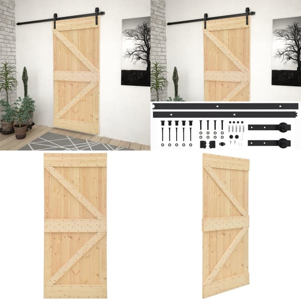 Skydedør med monteringssæt 80x210 cm massivt fyrretræ - Skydedør - Skydedøre - Home & Living