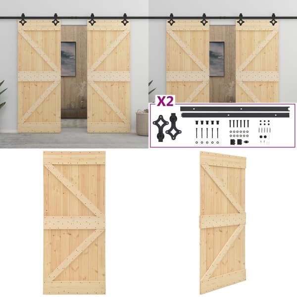 Skydedør med monteringssæt 80x210 cm massivt fyrretræ - Skydedør - Skydedøre - Home & Living