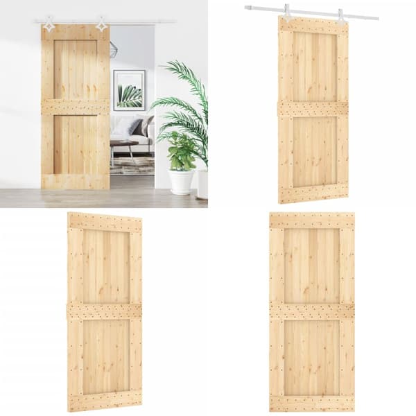 Skjutdörr med beslag 90x210 cm massiv furu - Ladugårdsdörr - Ladugårdsdörrar - Home & Living