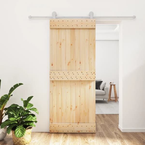 skydedør med monteringssæt 85x210 cm massivt fyrretræ