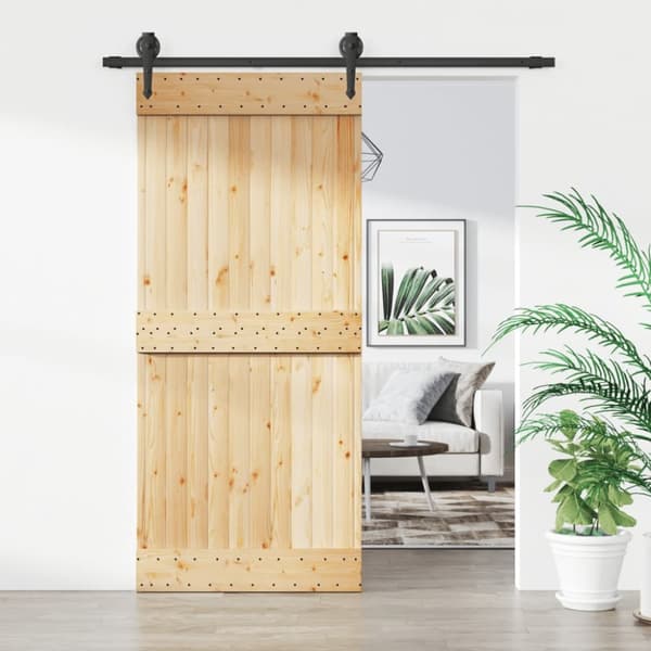 skydedør med monteringssæt 90x210 cm massivt fyrretræ