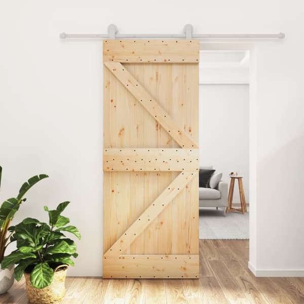 skydedør med monteringssæt 80x210 cm massivt fyrretræ