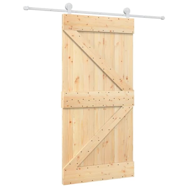 skydedør med monteringssæt 100x210 cm massivt fyrretræ