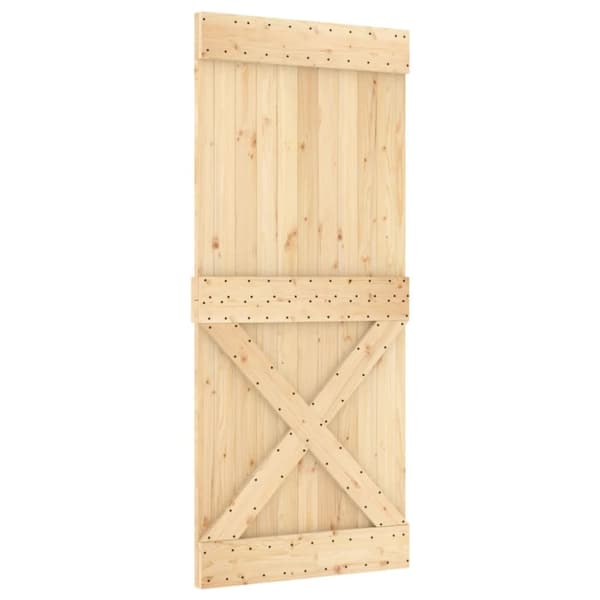 skydedør med monteringssæt 90x210 cm massivt fyrretræ