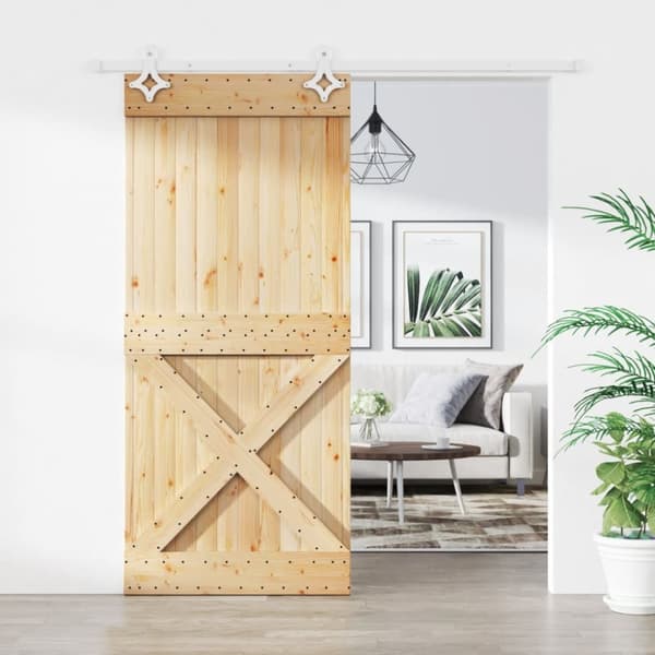 skydedør med monteringssæt 90x210 cm massivt fyrretræ
