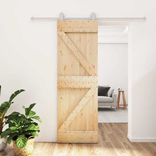 skydedør med monteringssæt 70x210 cm massivt fyrretræ