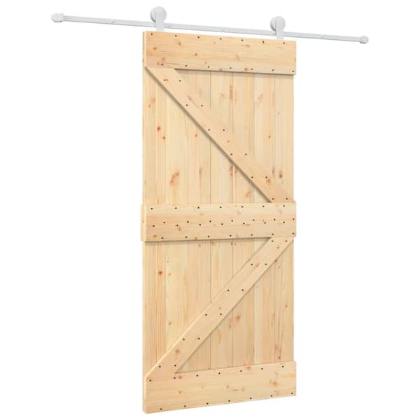 skydedør med monteringssæt 95x210 cm massivt fyrretræ