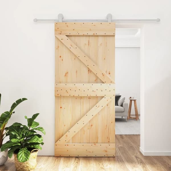 skydedør med monteringssæt 95x210 cm massivt fyrretræ