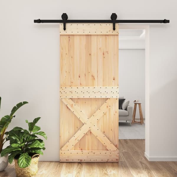 Skjutdörr med beslag 90x210 cm massiv furu