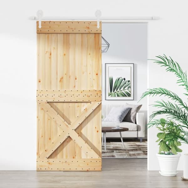 Skjutdörr med beslag 90x210 cm massiv furu