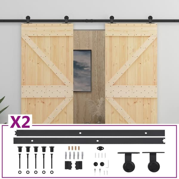 Skjutdörr med beslag 90x210 cm massiv furu