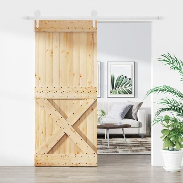 Skjutdörr med beslag 90x210 cm massiv furu