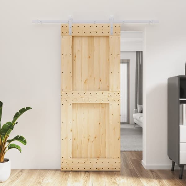 Skjutdörr med beslag 85x210 cm massiv furu