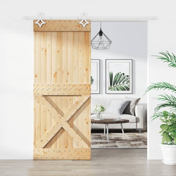 Skjutdörr med beslag 85x210 cm massiv furu