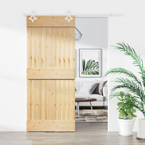 Skjutdörr med beslag 90x210 cm massiv furu