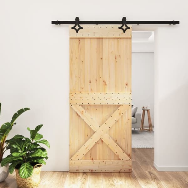 Skjutdörr med beslag 90x210 cm massiv furu