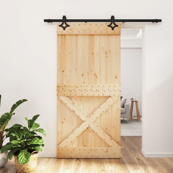 Skjutdörr med beslag 100x210 cm massiv furu