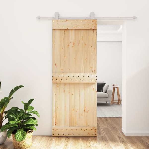 Skjutdörr med beslag 80x210 cm massiv furu