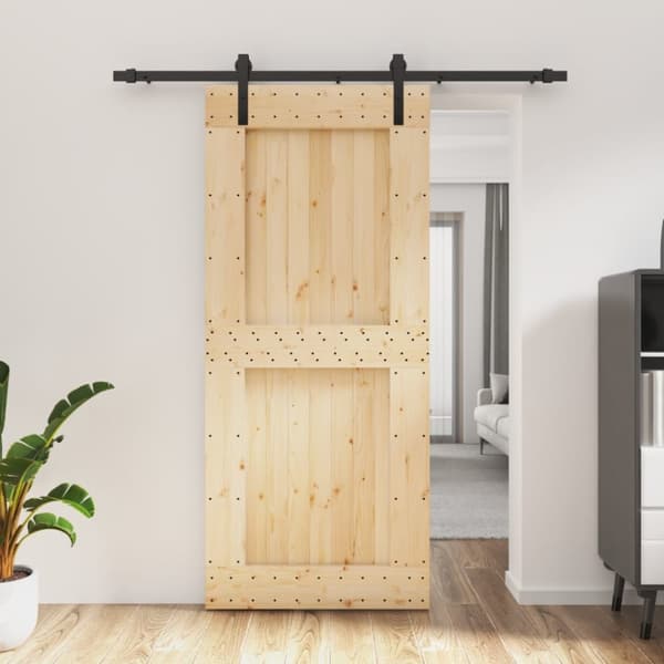 Skjutdörr med beslag 90x210 cm massiv furu