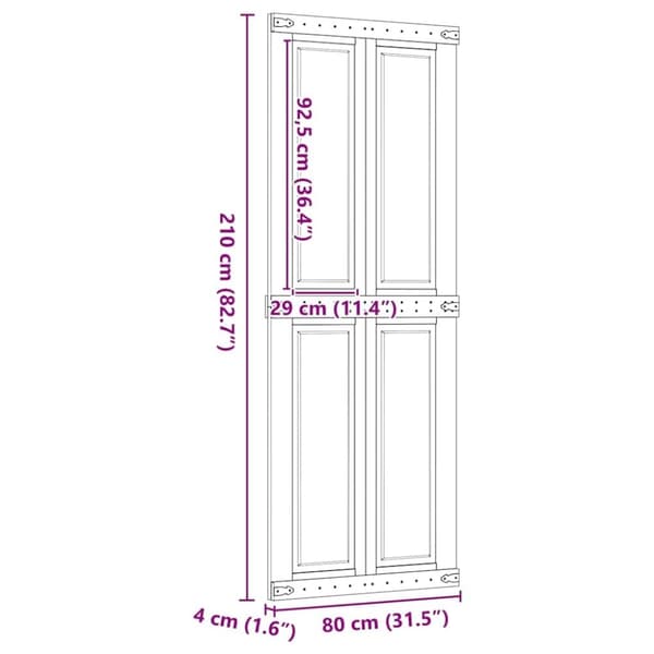 vidaXL skydedør CORONA 80x210 cm massivt fyrretræ
