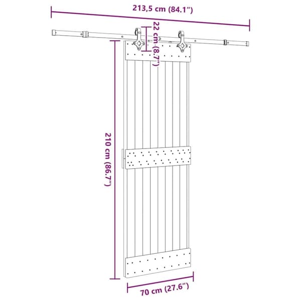 vidaXL skydedør med monteringssæt 70x210 cm massivt fyrretræ