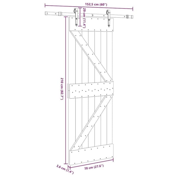 vidaXL Liukuovi asennustarvikkeineen 70x210 cm täysi mänty