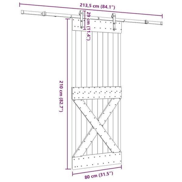 vidaXL Skyvedør med monteringstilbehør 80x210 cm heltre furu