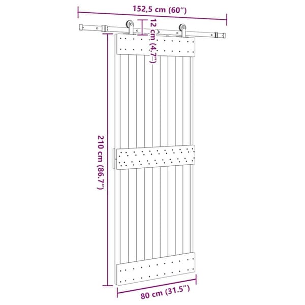 vidaXL Skjutdörr med beslag 80x210 cm massiv furu