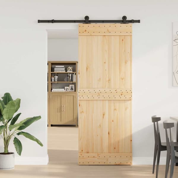 vidaXL Skjutdörr med beslag 80x210 cm massiv furu