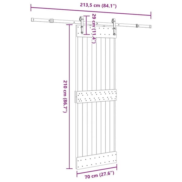 vidaXL skydedør med monteringssæt 70x210 cm massivt fyrretræ