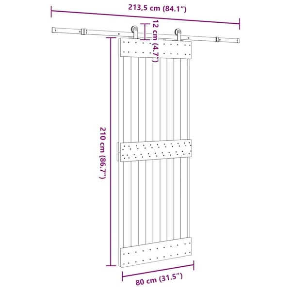 vidaXL Skjutdörr med beslag 80x210 cm massiv furu