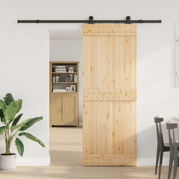 vidaXL Skjutdörr med beslag 80x210 cm massiv furu