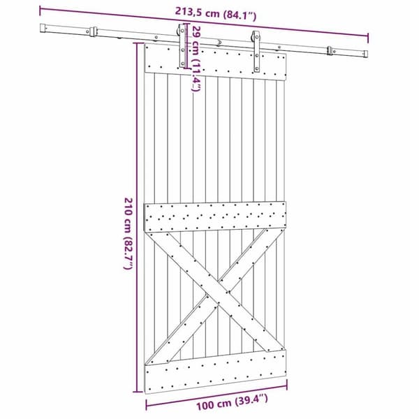vidaXL Skjutdörr med beslag 100x210 cm massiv furu