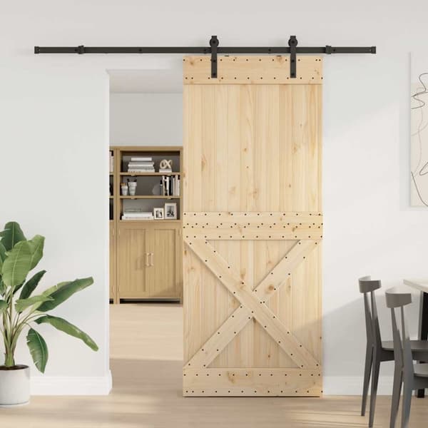 vidaXL Skjutdörr med beslag 100x210 cm massiv furu