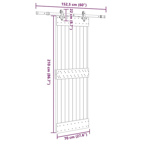 vidaXL Skjutdörr med beslag 70x210 cm massiv furu